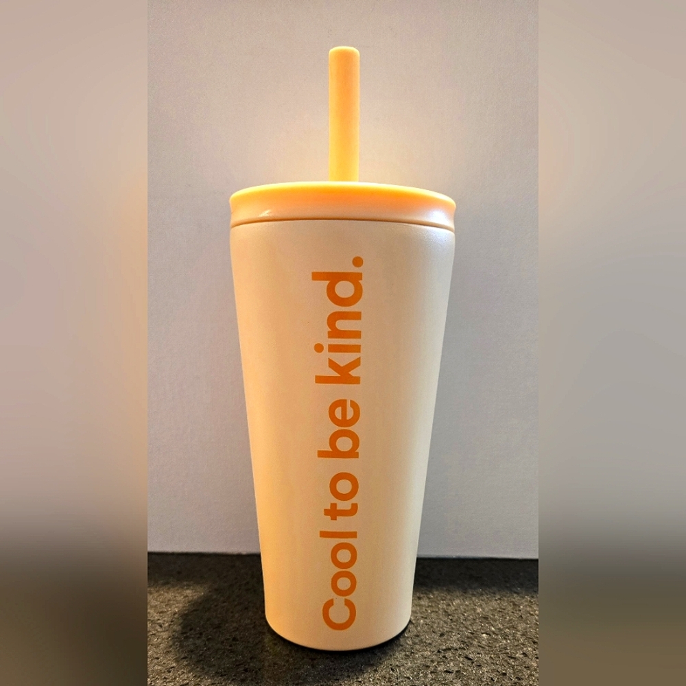 Orange and Cream Stainless Steel Tumbler with Built-in Straw